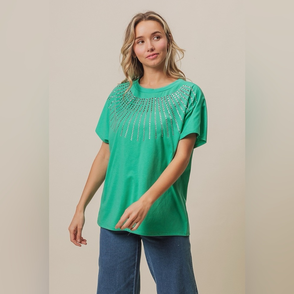 BiBi Rhinestone Beaded Short Sleeve Top - Picture 4 of 12